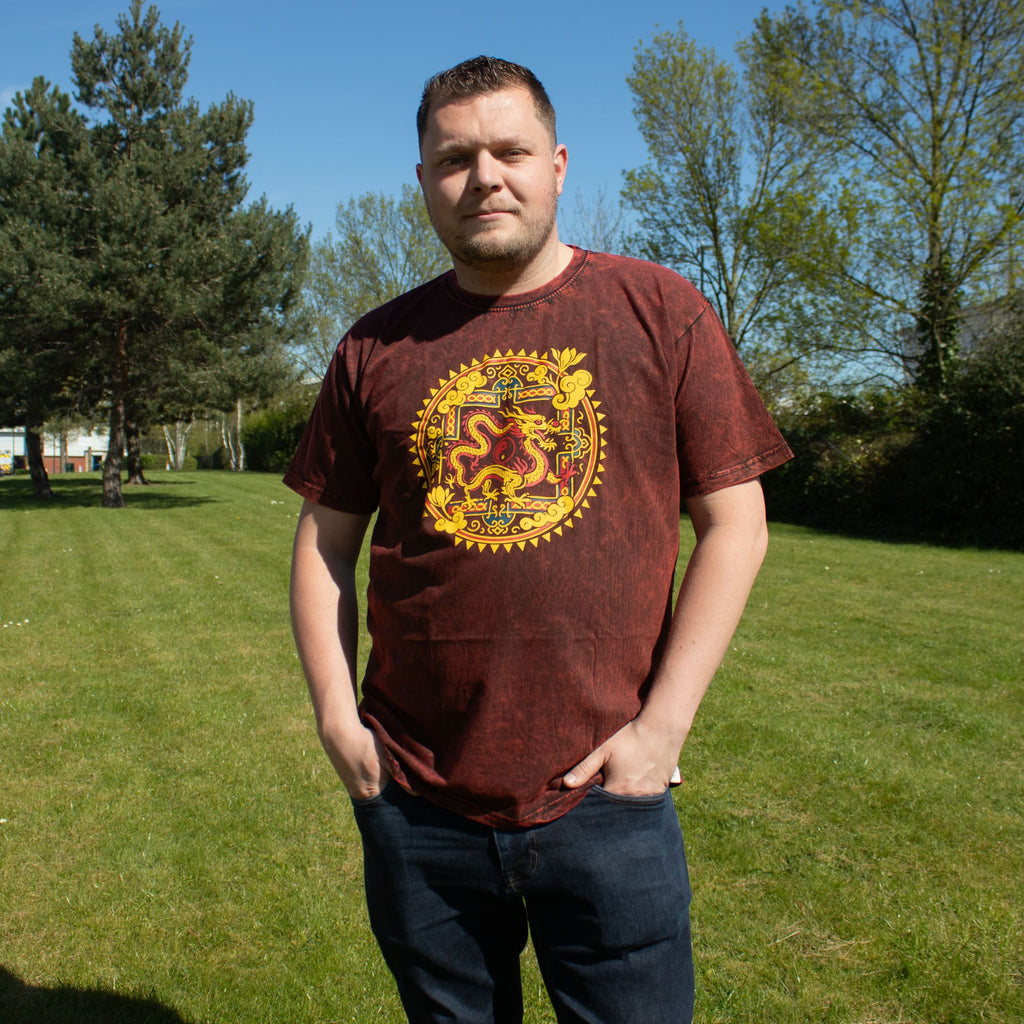 Nomad Sari Stonewashed T-Shirt - Dragon Mandala - Maroon - XL – view 5