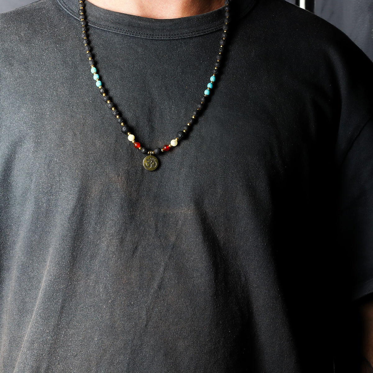 Lava Stone Necklace with Om Pendant 42cm - Spiritual Awakening – view 6