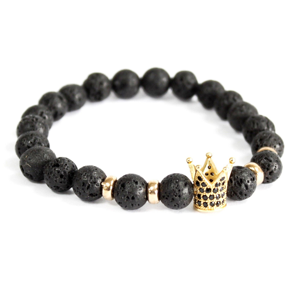 Lava Stone Bracelet with Gold Crown Charm