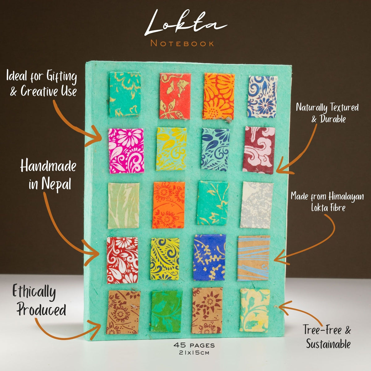 Lokta Mini Tiles Notebook – Large – Teal – view 4