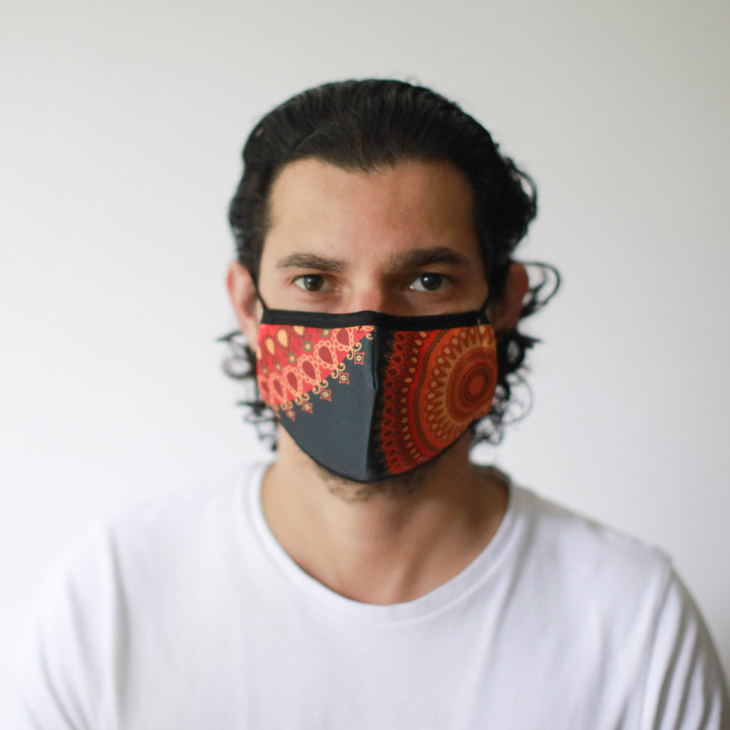 Reusable Fashion Face Covering - Orange Mandala Print (Adult)