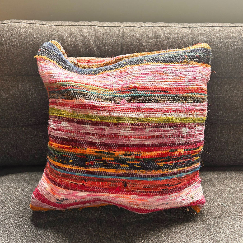 Rag Rug Cushion Cover - Aqua Blues - 40x40cm