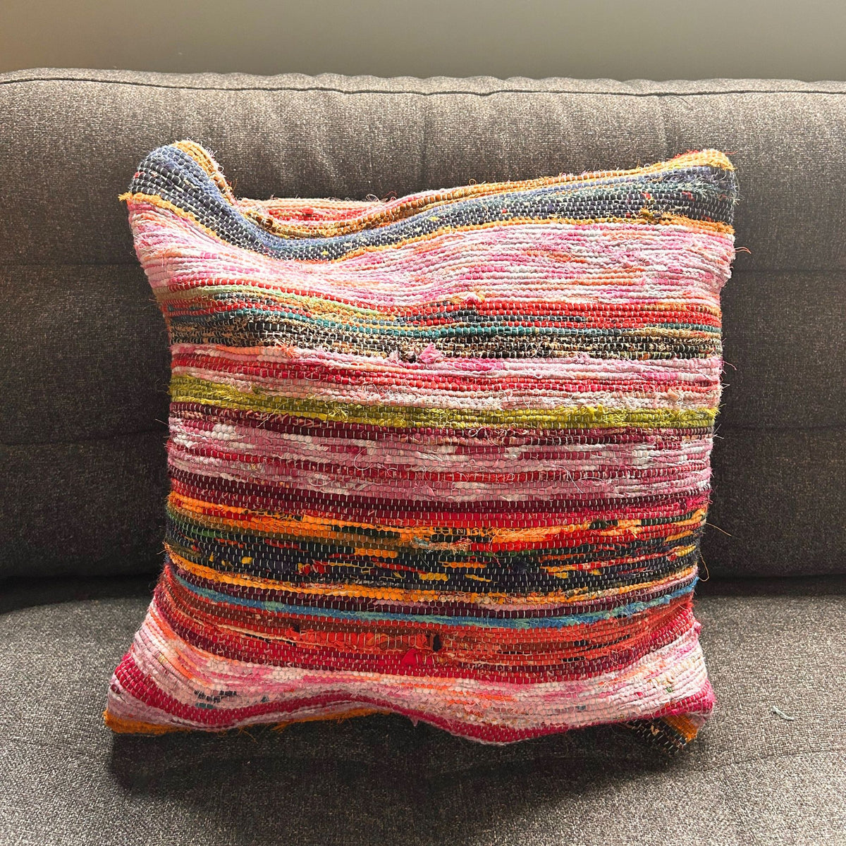 Rag Rug Cushion Cover - Aqua Blues - 40x40cm