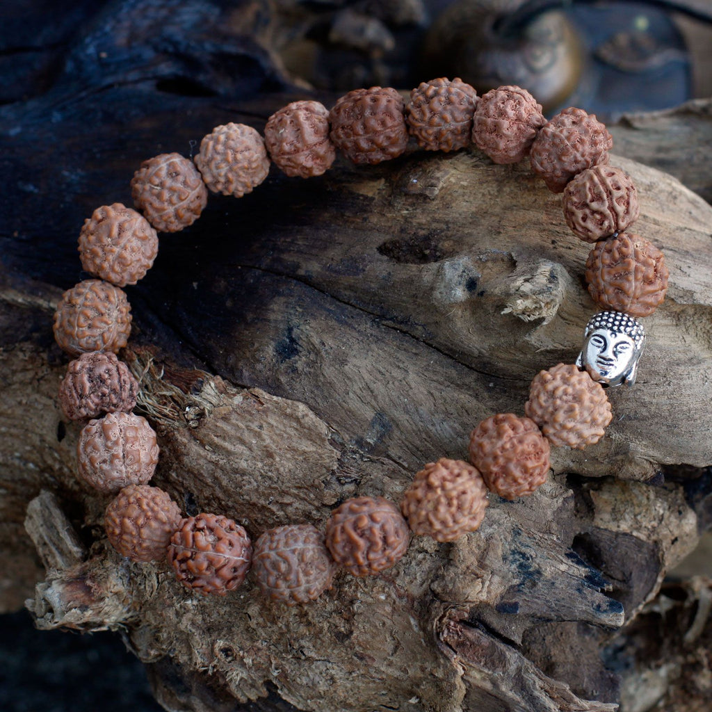 Rudraksha Buddha Bangle Mala - Natural Wood Beads – view 3