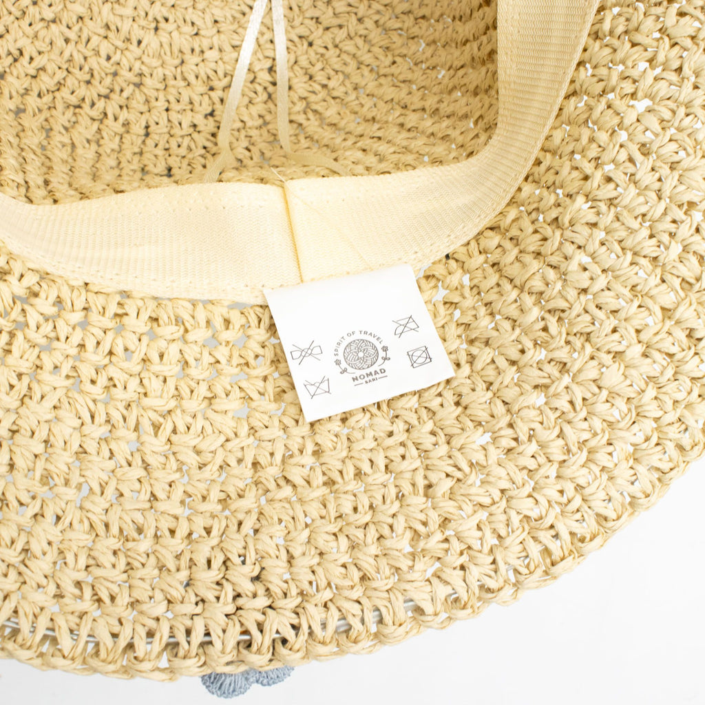 Nomad Sari Floppy Straw Sun Hat - Beige with Blue Flowers – view 6
