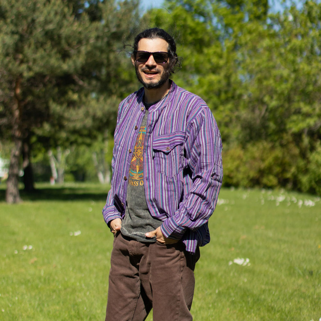 Nomad Sari Grandad Shirt - Black Purple - Large – view 4