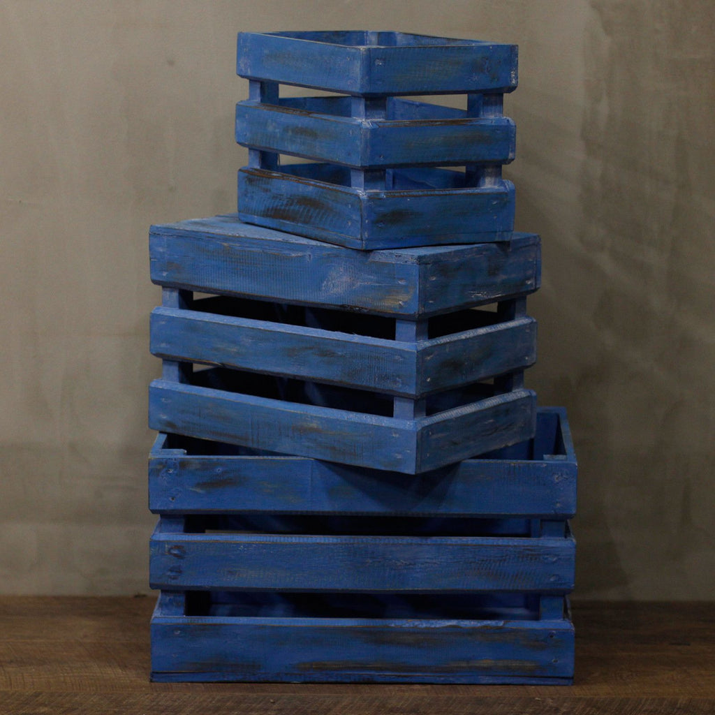 Set of 3 Wooden Storage Boxes - Bluewash – view 4