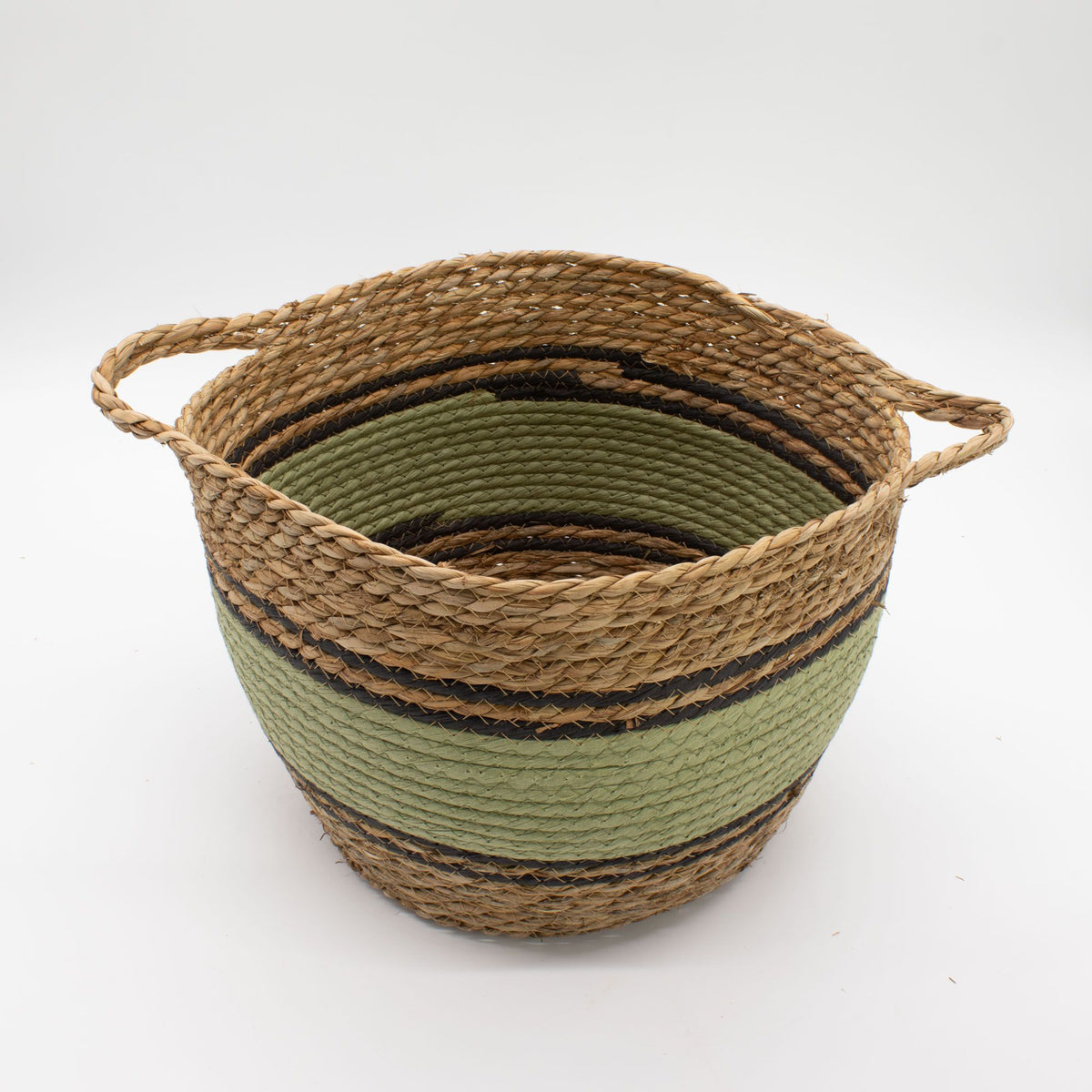 Cotton & Seagrass Baskets, Black and Green, Set of 3 – view 2