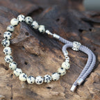Dalmatian Jasper Gemstone Bead Bracelet on Charcoal Cord – view 2