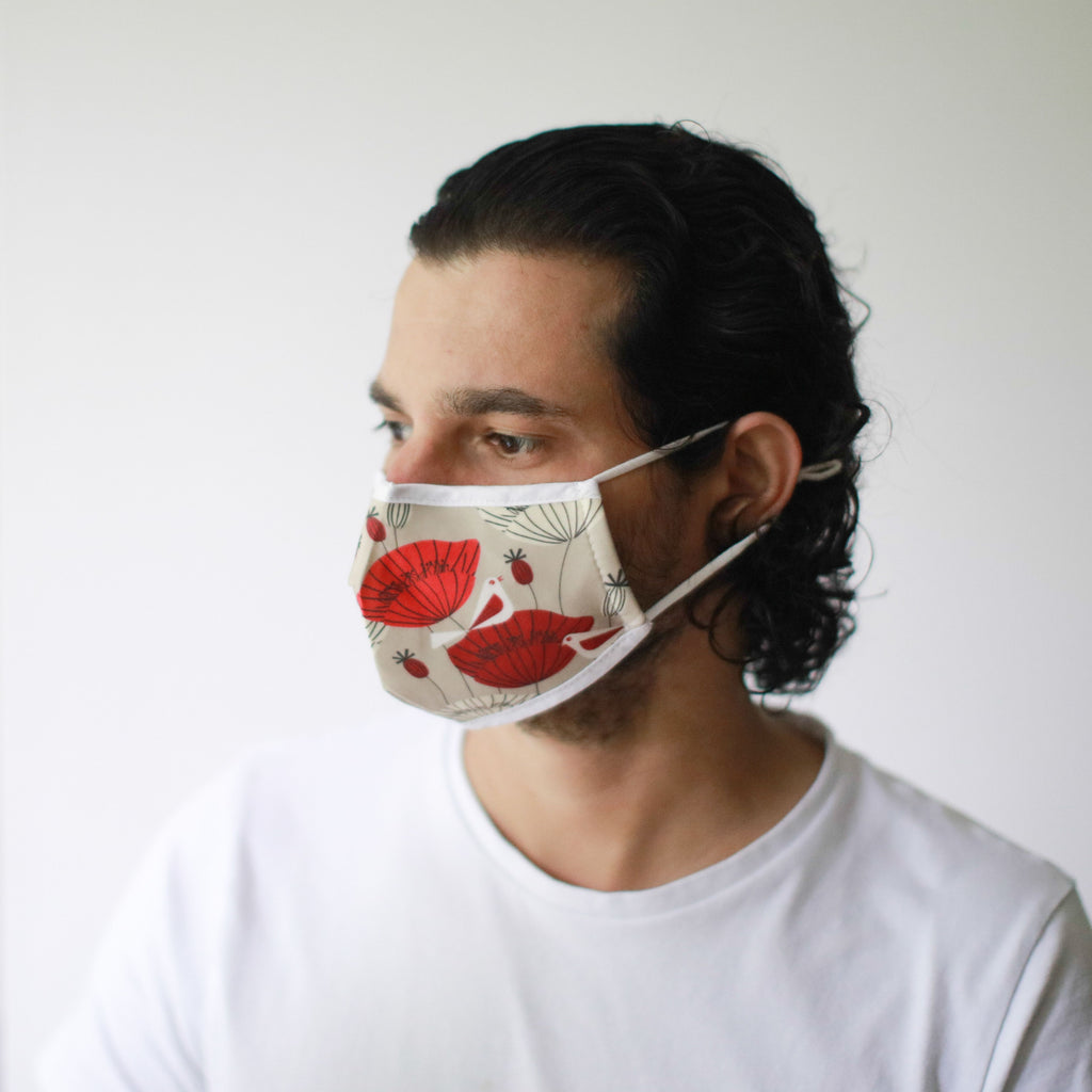 Reusable Fashion Face Covering - Oriental Poppies Print (Adult) – view 2