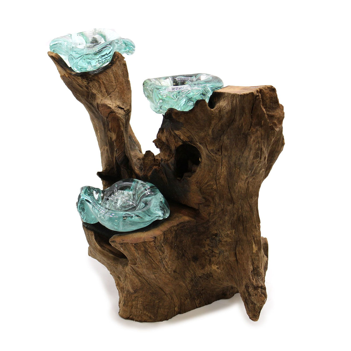 Molten Glass Triple Candle Holder on Wood – view 2