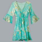 Nomad Sari Turquoise Dress with Gold Coral Print (M/L) – view 5