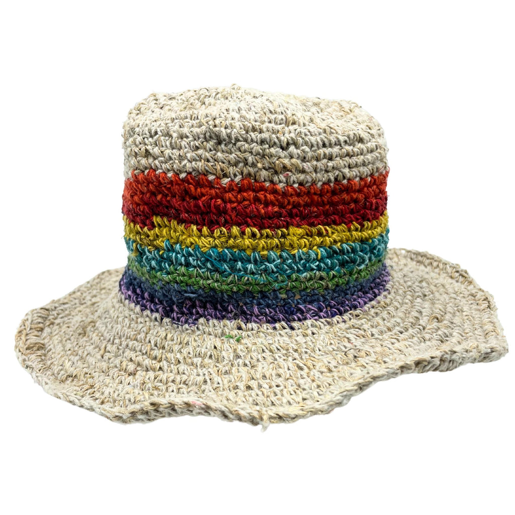 Hand-Knitted Hemp and Cotton Boho Festival Hat - Rainbow – view 4