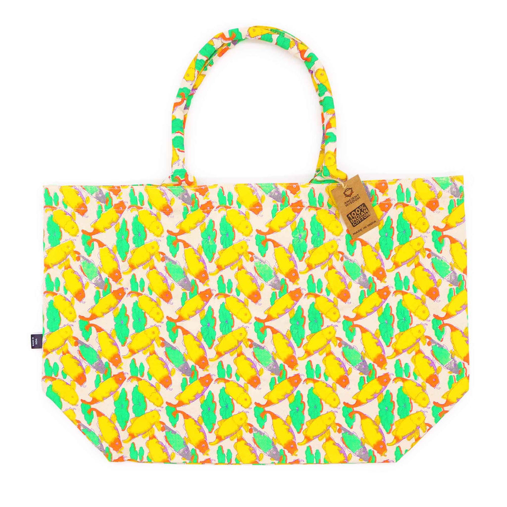 Big Bright Bag - Coy Carp Print, Yellow Green Orange