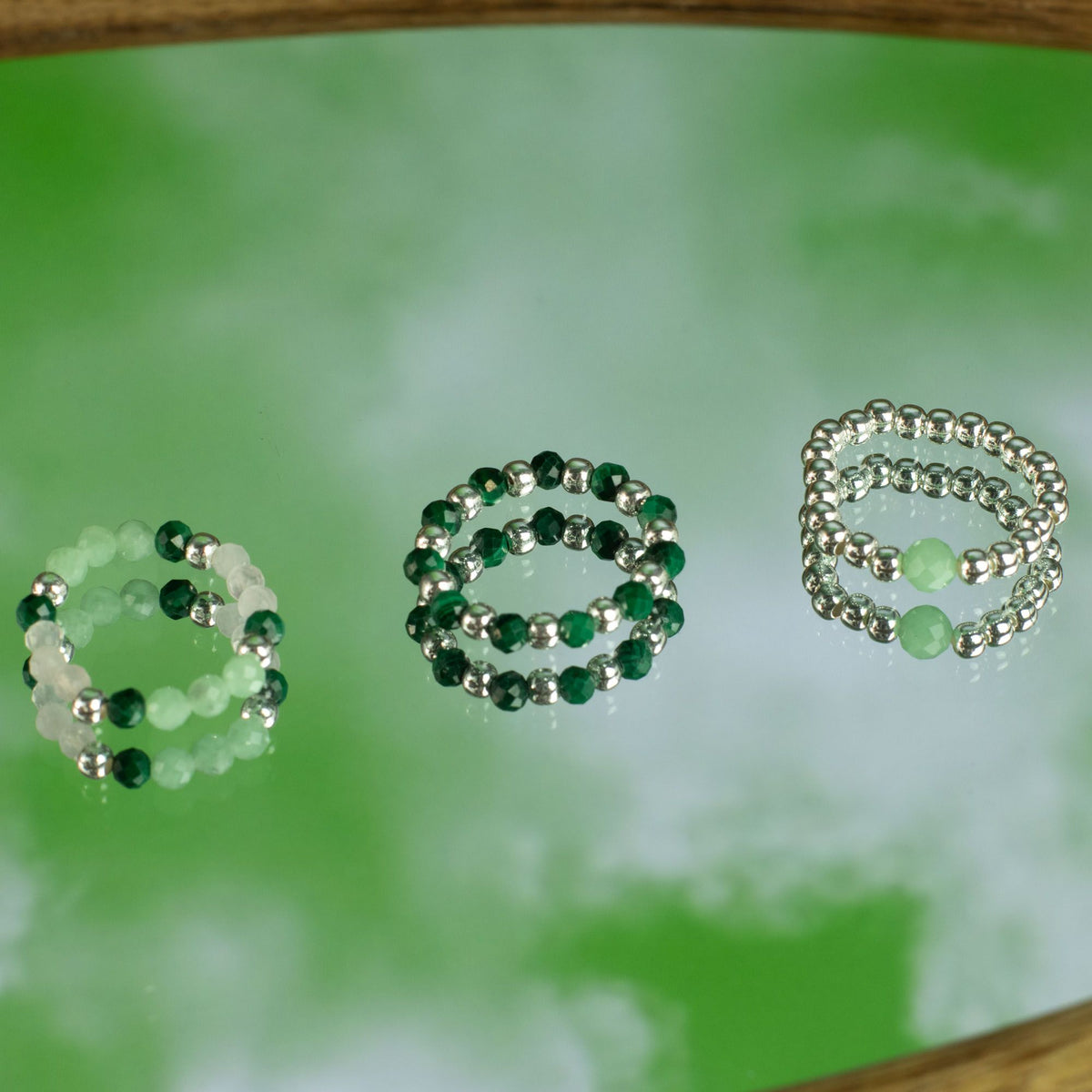 Nymph Gemstone Ring Set - Forest Spirit Aventurine & Rose Quartz – view 2