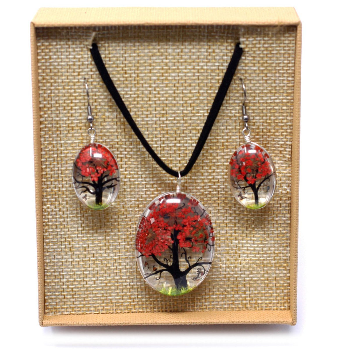 Tree of Life Pressed Flower Jewellery Set - Coral – view 2