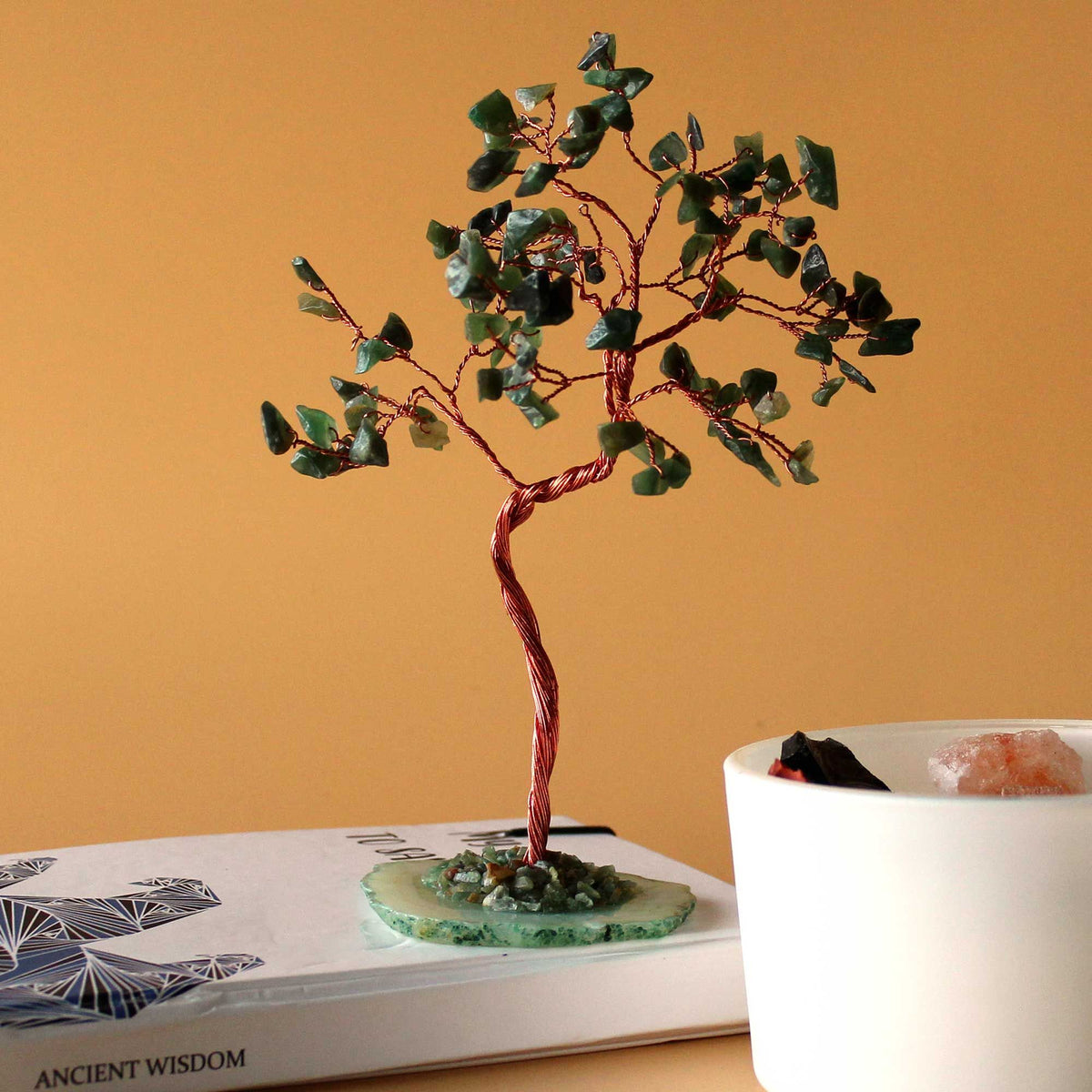 Large Green Aventurine Gemstone Tree on Green Agate Base – view 3