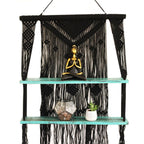 Macrame Hanging Shelf - Black Wood, Turquoise Rope, 150 cm – view 4