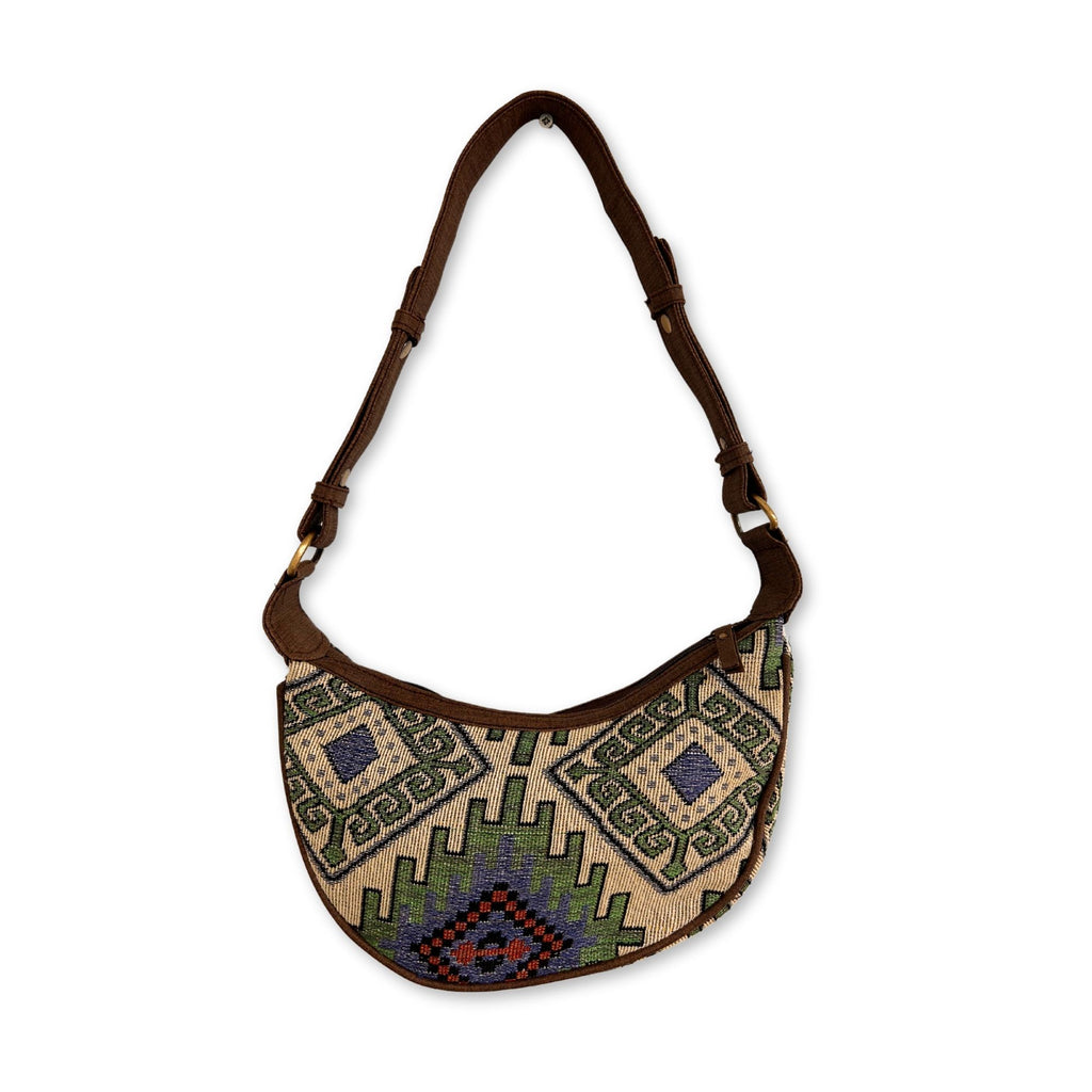 Jacquard Hobo Bag - Geo Green, Brown Strap – view 3