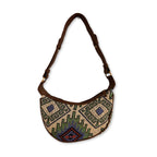 Jacquard Hobo Bag - Geo Green, Brown Strap – view 3
