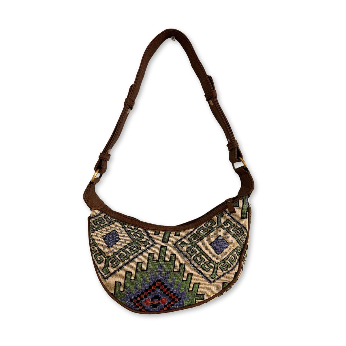 Jacquard hobo laukku - geo vihreä, ruskea hihna