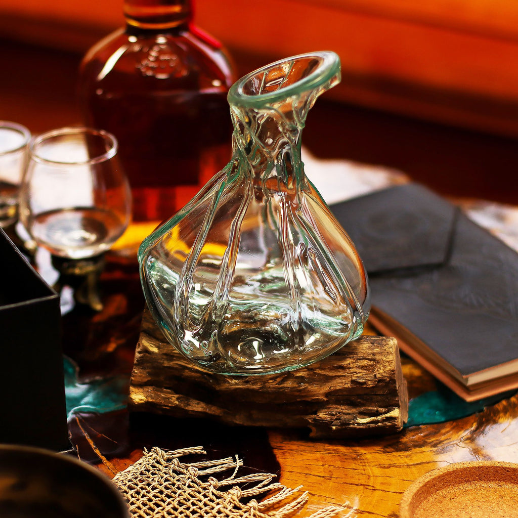 Molten Glass Fancy Mini Decanter on Wood, 24cm – view 9
