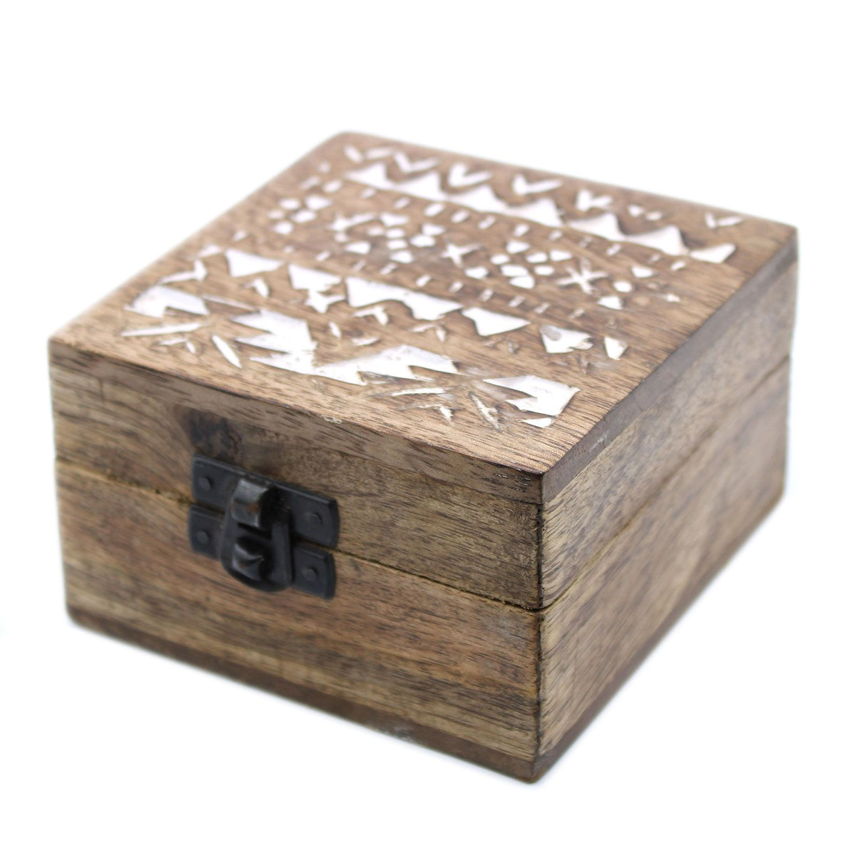 White Wash Mango Wood Box, Slavic Design, 10x10cm – view 6