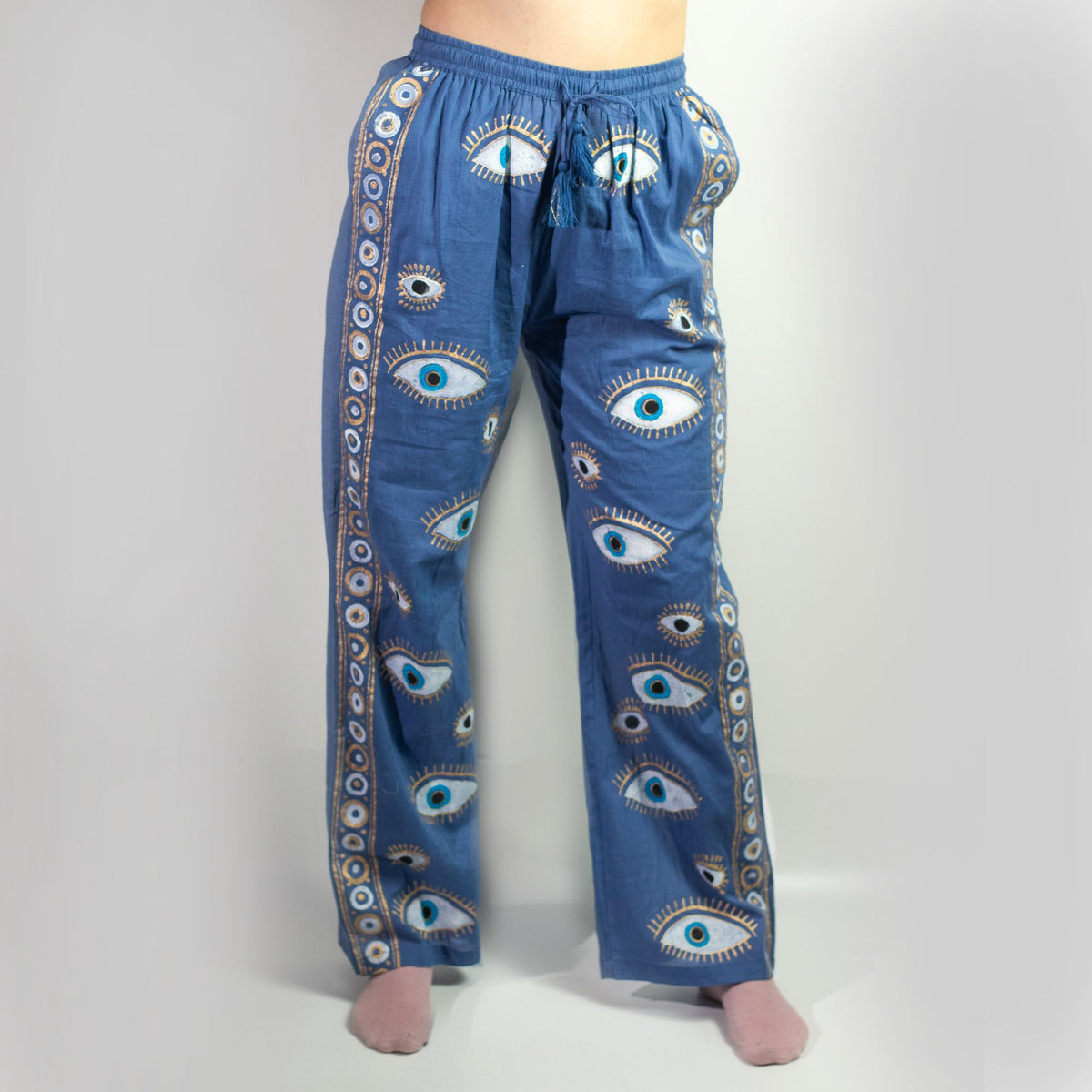 Nomad Sari Hand-Painted Lounge Pants - Rich Blue Evil Eye M/L – view 5