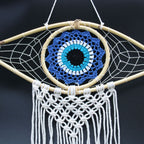Medium Macrame Evil Eye Dream Catcher - Blue, White & Black