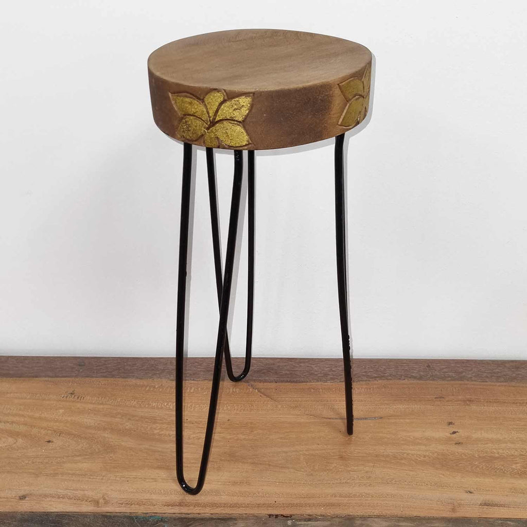 Albasia Wood Plant Stand - Natural & Gold Detail – view 5