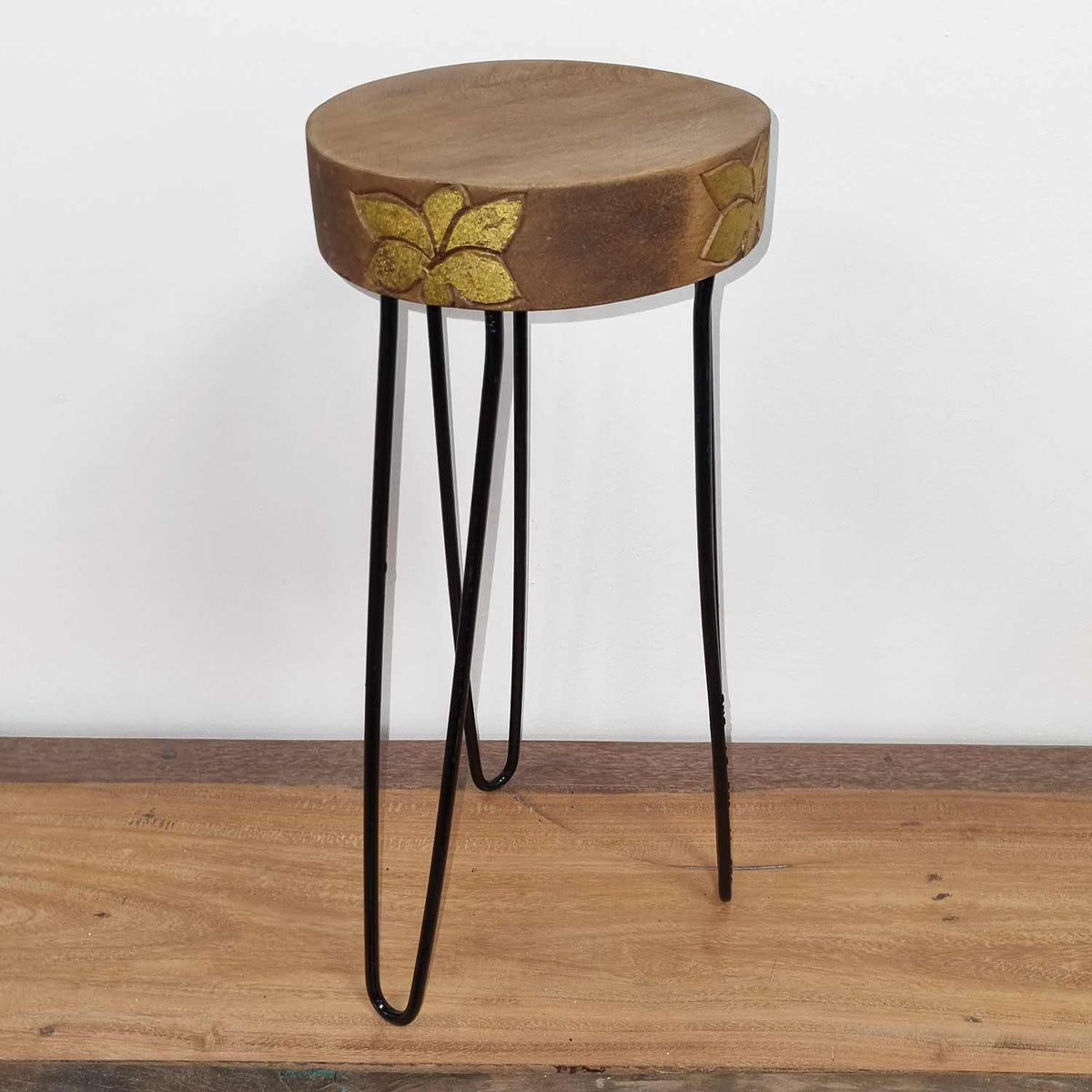 Albasia Wood Plant Stand - Natural & Gold Detail – view 5