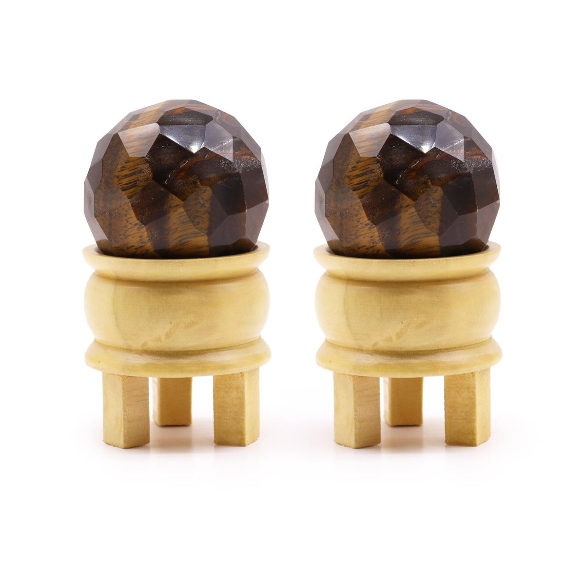 Faceted Tiger's Eye Healing Ball with Wooden Stand – view 2