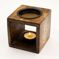Square Mango Wood Oil Burner - Hamsa