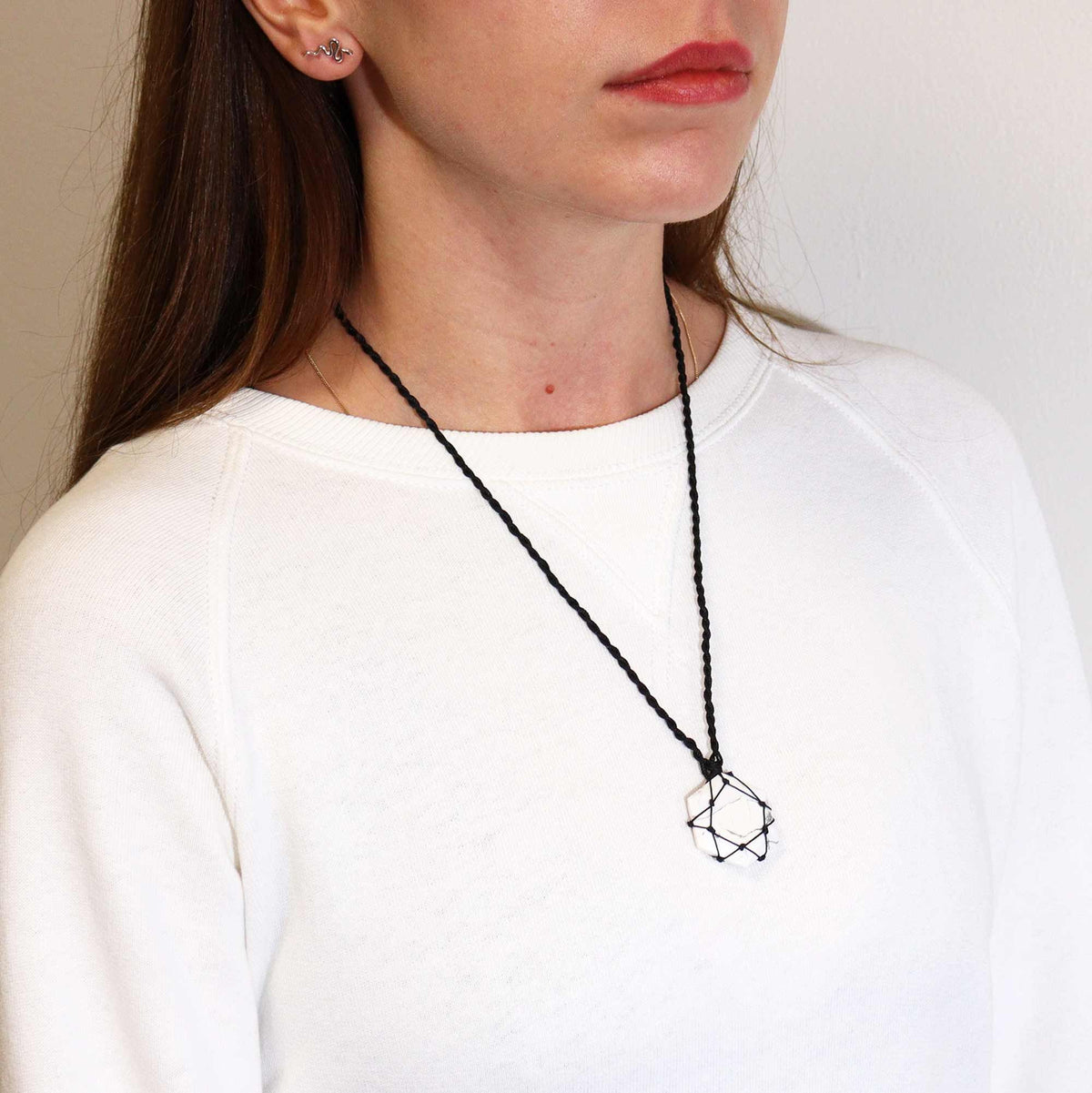 Laced Gemstone Hexagon Pendant - White Howlite – view 4
