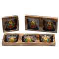 Mango Wood Enamelled Tray Set, Buddha Design, Large