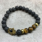 Lava Stone Bracelet with Hamsa Charm and Tiger's Eye – view 2