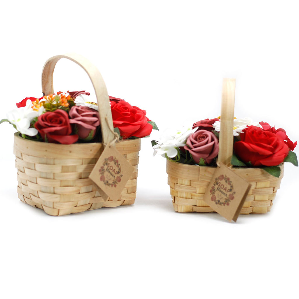Medium Soap Flower Bouquet in Wicker Basket - Red – view 2