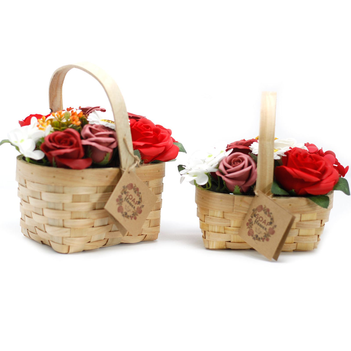Large Soap Flower Bouquet in Wicker Basket - Red – view 2