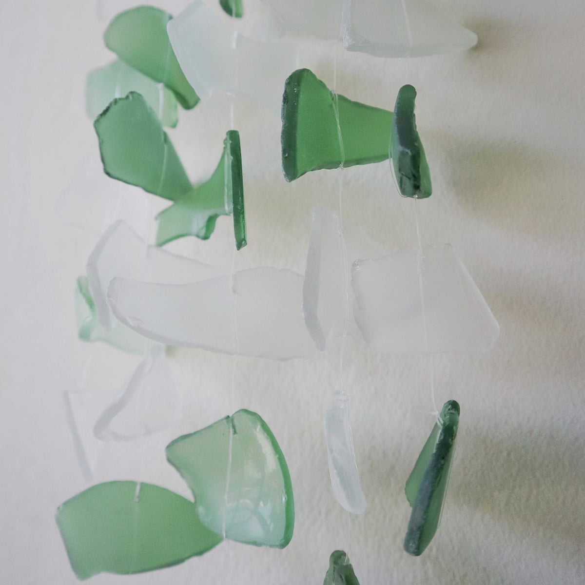 Recycled Glass Drop Wind Chime - Green & White – view 7