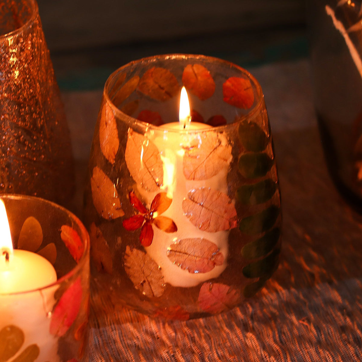 Primavera Glass Vase Candle Holder with Dried Flowers 12x11cm – view 9