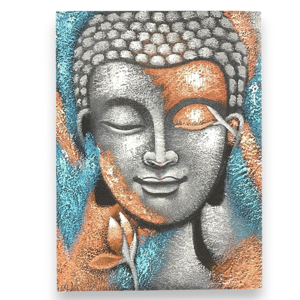 Buddha Painting, Silver & Rose Gold Flower - 75 x 55cm