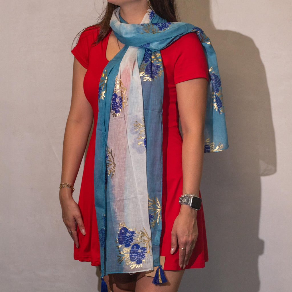 Nomad Sari Aqua Fish Scarf in Sea Blue, 180x50cm – view 2