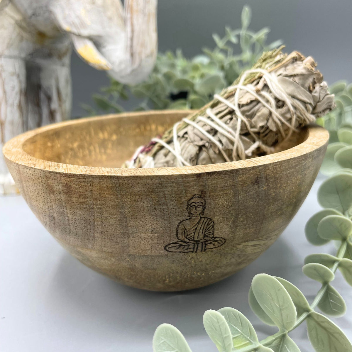 Buddha Wooden Smudge and Ritual Offering Bowl - 14x7cm