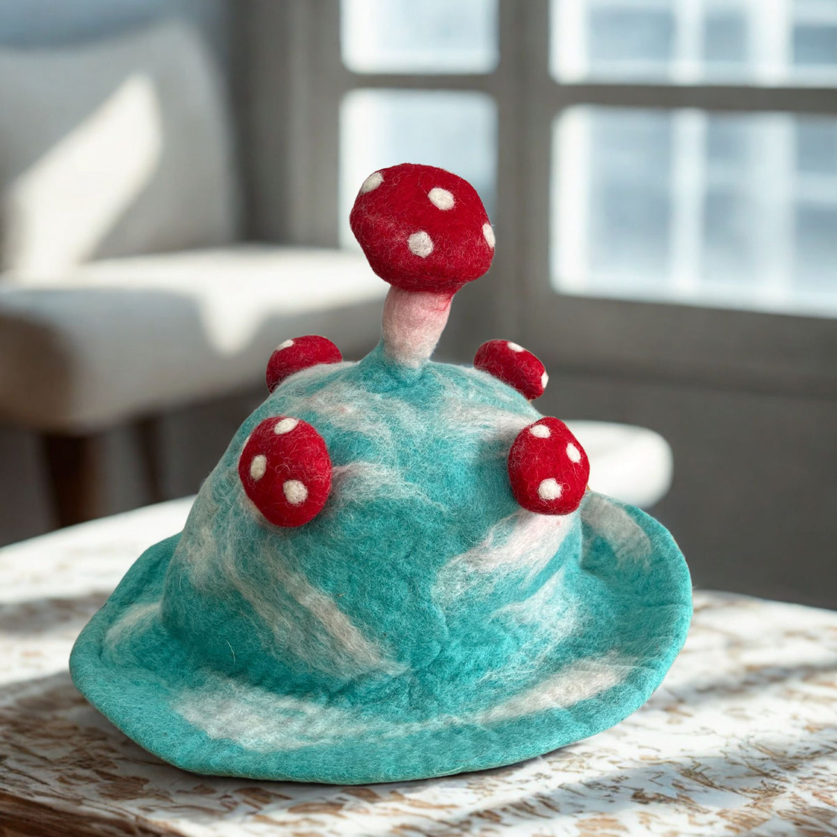Felted Wool Mushroom Hat - Lost in a Sky Blue – view 2