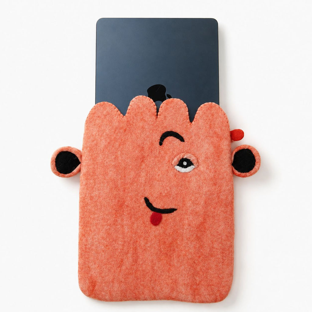 Pink Cute Face Felt Laptop Pouch, up to 14 Inches – view 4