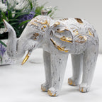 Carved Wood Elephant Statue, White and Gold – view 2