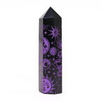 Engraved Black Obsidian Point - Deep Purple Celestial Symbols – view 6
