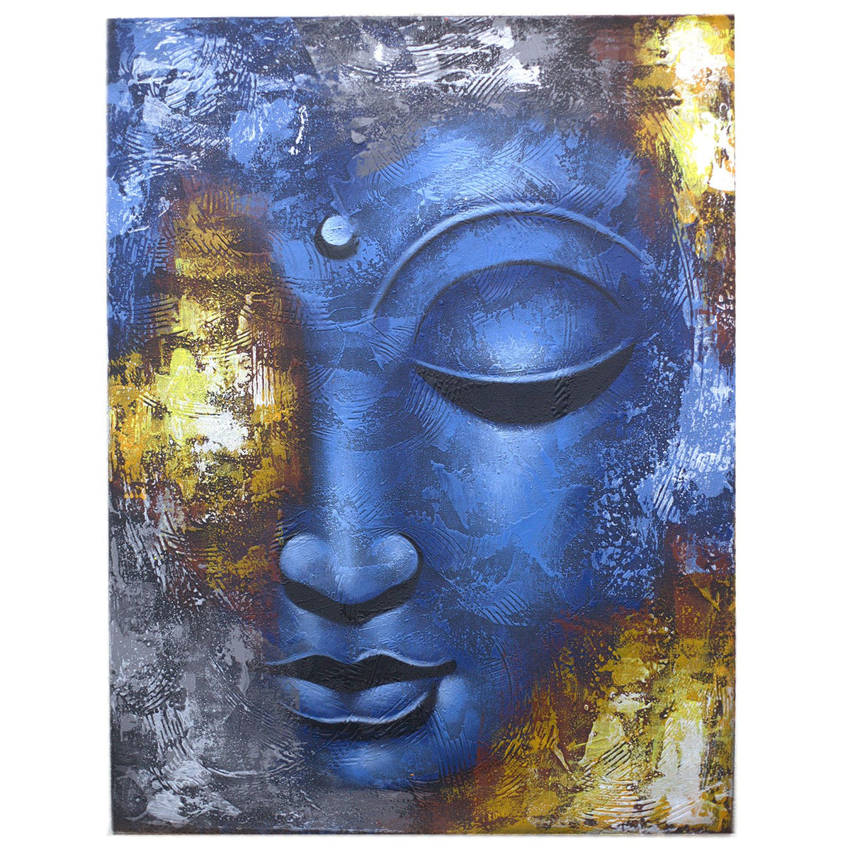 Buddha-Gemälde, blaues Gesicht abstrakt – 80 x 60cm
