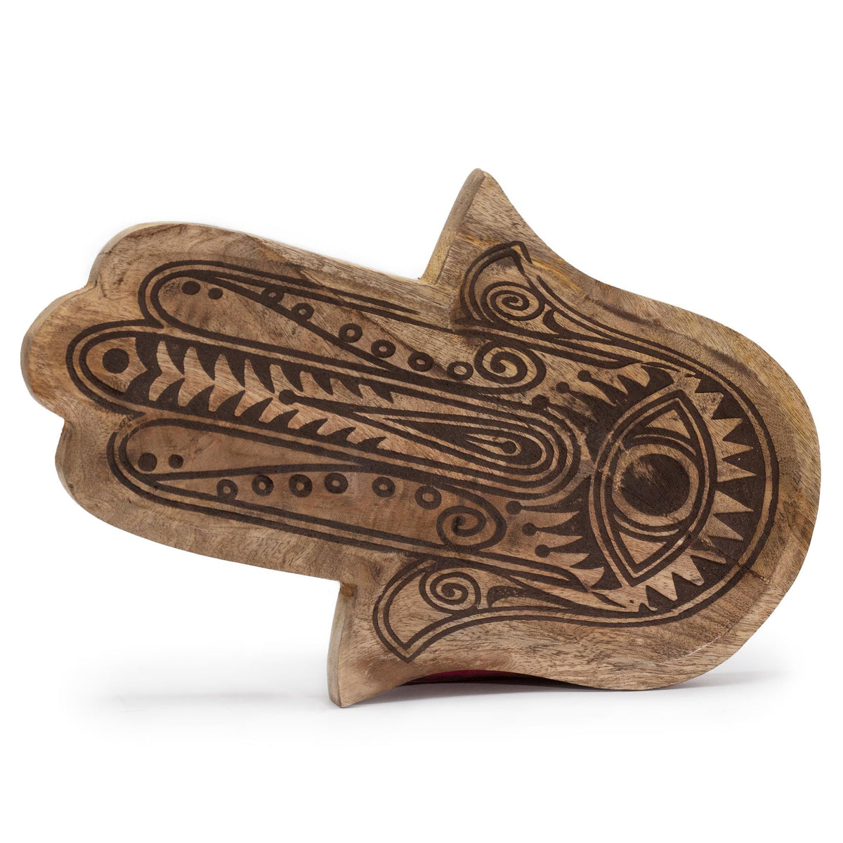Mango Wood Long Tray 30x20.5cm, Hamsa Black Engraved