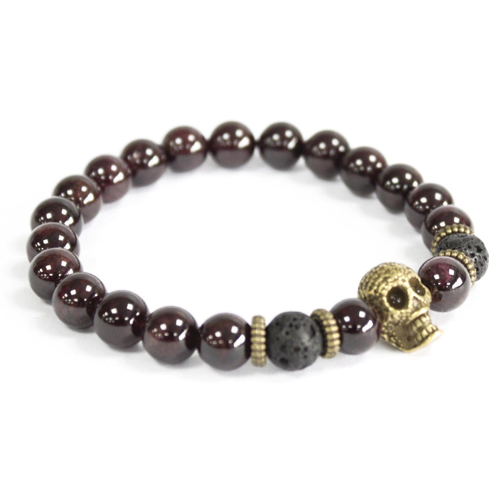 Bronze Skull Charm Bloodstone Gemstone Bracelet